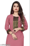 Cotton three-quarter sleeve kurti with work, solid color design for women's fashion in Indian style