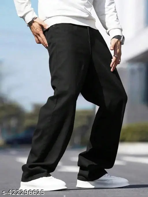 Men's black denim baggy premium oversized jeans, size 28 (waist 28", length 39", hip 35"), denim fashion for men