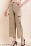Women's beige cargo pocket pant and trouser with cotton lycra, solid design from N1 brand. Dimensions: 26", 28", 30", 32" waist x 36" length (India origin)