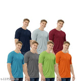 Urbanic best-seller pack of 7 solid round neck T-shirts for men, poly blend, short sleeves, available in sizes S-L. Indian made fashionable apparel on display