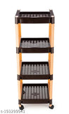 Brown and ivory plastic 4 tier storage organizer for kitchen and office use, wheels for easy mobility