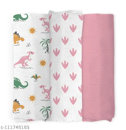 Pink cotton muslin AC blanket pack 3 (90x100cm), self-designed for newborn babies, made in India