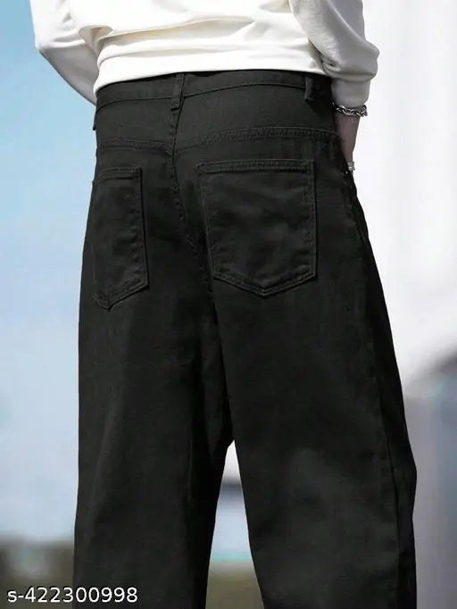 Boy baggy black oversized denim jeans, solid pattern, size 28/30/32/34/36 for men