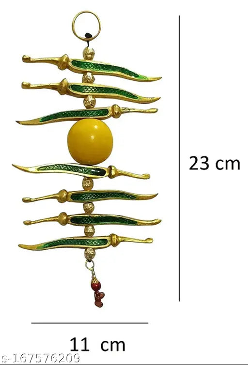 Metal Nimbu Mirchi wall hanging showpiece, traditional Indian nazar battu for good luck and protection