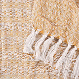 A yellow cotton throw bedcover with fringe ends