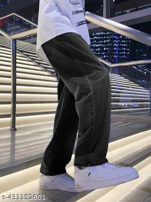 Men's straight fit light blue denim baggy pants