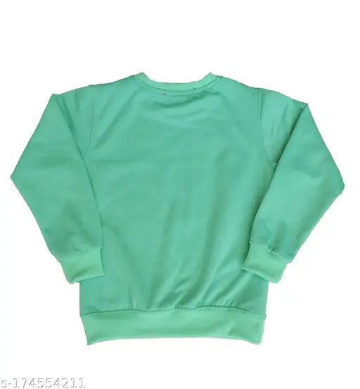 Kids Girls winter fleece round neck vol71, printed cotton sleeves, fun pattern for cold weather wear (3-4yrs to 11-12yrs)