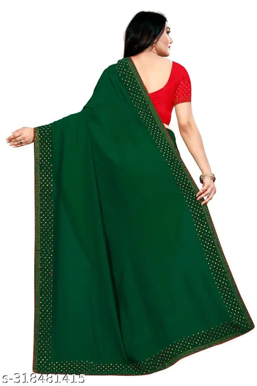 Vichitra silk saree with embellished net blouse, black and Swarovski/Rhinestone accents for festive Indian women's wear, free size, India origin