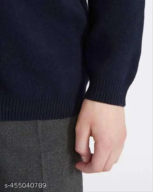 Navy blue woolen VNeck sweater for kids, durable and warm school uniform wear