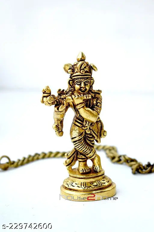 Brass antique Krishna statue, finely detailed carving, 3.5cm x 9cm x 5cm Indian idol