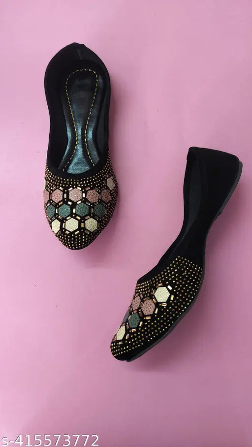 Multicolor mesh Mojari Jutti slip-ons, traditional Rajasthani ethnic flat women's shoes with intricate embellishments and closed back detail
