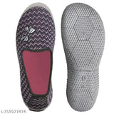 Striped synthetic slip-on ballet flats, Ovee Bellies Casual for women (IND-6, IND-8), made in India