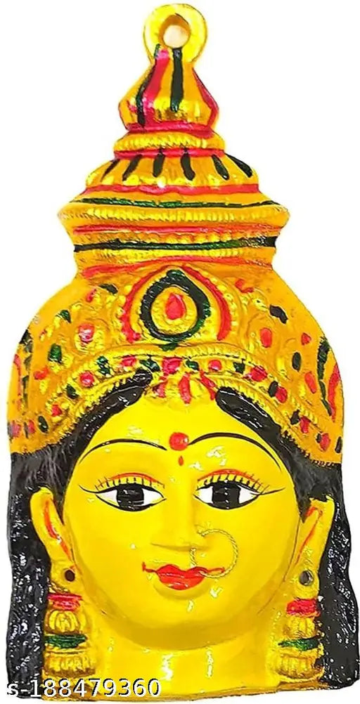 Yellow oxide metal God idol: Religious Ammavari Face/Varalakshmi Face idol for puja, 3"x1"x6", Indian origin