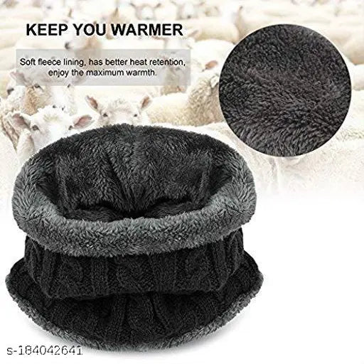 Women Snow Proof Inside Fur Warm Woolen Hat Cap with Neck Warmer for Winters
