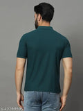 Mens cotton blend solid half sleeve polo neck T-shirt, printed with denim pattern on chest - XL (44in chest, 29in length). India origin