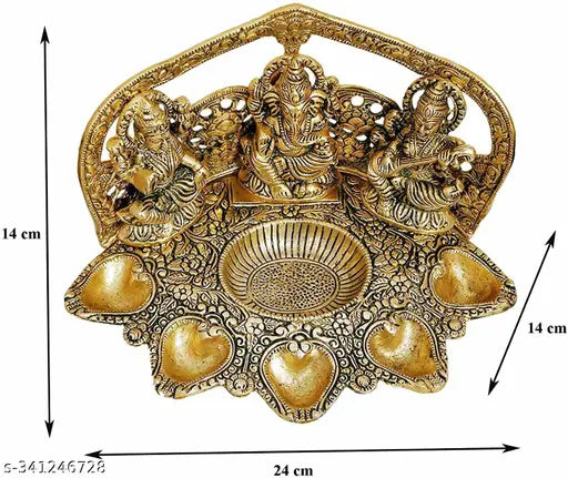 Metal Laxmi-Ganesha-Saraswati idol set for Puja & gifting, Indian mythological sculpture collection