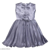 Grey net frock dress for little princesses, silver kraft material, embellished design