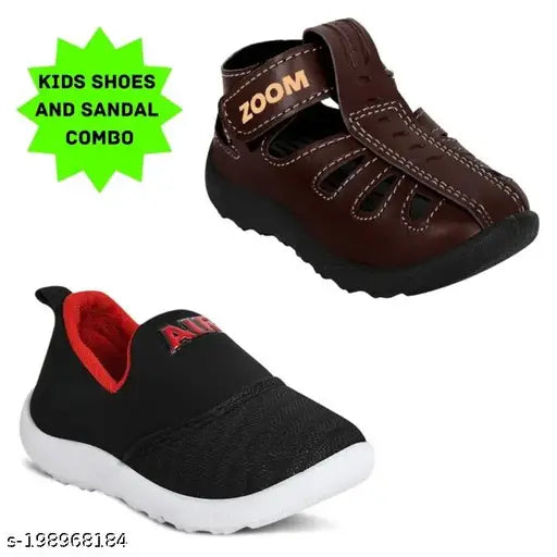 Two pair kids casual sandal with comfy footbed, available in brown and black