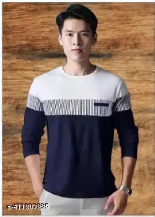 Multicolor men's vertical stripes round cotton t-shirt, short sleeves, colorblocked design - S to XXL sizes available