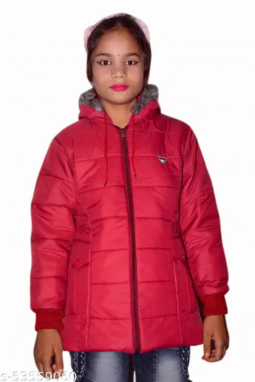 Red puffy kids jacket with black lining