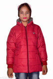 Red puffy kids jacket with black lining