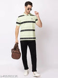 Regular fit striped cotton polo t-shirt, short sleeve with ribbed hems and logo on chest, India origin