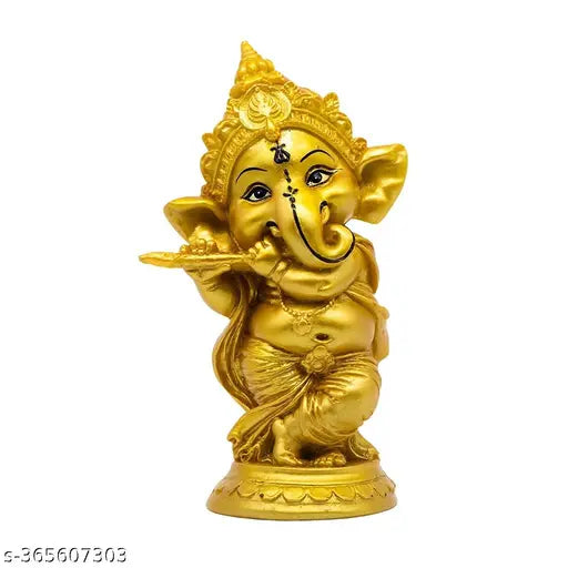 Handcrafted resin Ganesha statue playing Bansuri - Perfect for Diwali home decor & gifts, India origin