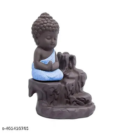 Resin Buddha statue incense holder, QOC trending meditating backflow design from India (10cm x 7cm x 12cm)