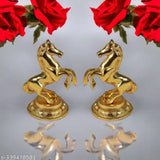 Metal gold horse figurines, 2 decorative Feng Shui/Vastu showpieces - 12cm (Indian origin)