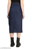 Blue denim long split skirt for women & girls, button detail on waist, solid pattern