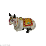 White marble Nandi cow statue for religious pooja, temple decor, home decor, or study room - Hindu spiritual showpiece