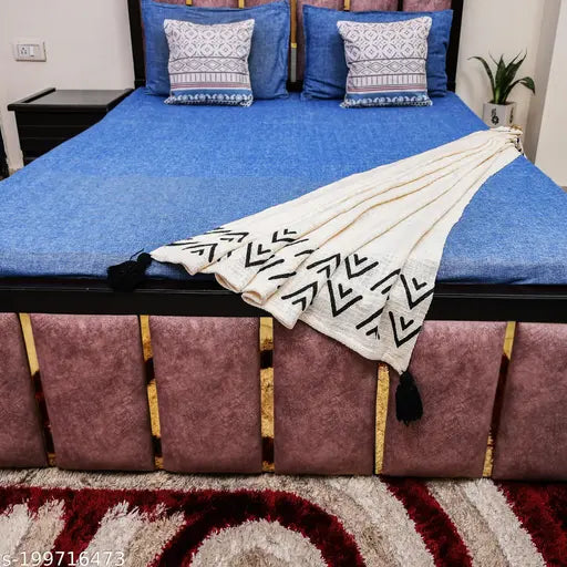 White premium cotton throw blanket with tassels, for sofa bed or couch, Bahamas boho style