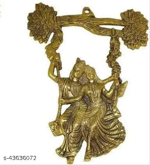 Metal Radha Krishna Jhula Idol Set, traditional Indian God depiction, perfect for home, temple, office or gifting purposes, signifying luck, happiness, and prosperity. Dimensions: L18xW9xH17 cm (L-B-H)