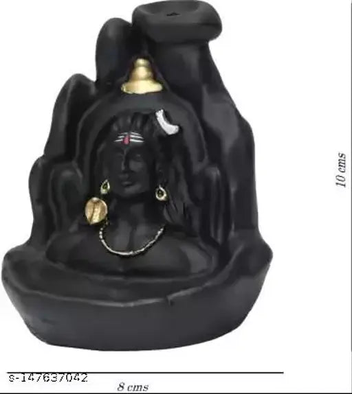 Black poly resin decorative incense holder with Lord Adiyogi Mahadev design, includes 10 free scented cone incenses
