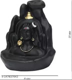 Black poly resin decorative incense holder with Lord Adiyogi Mahadev design, includes 10 free scented cone incenses