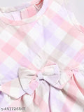 Cotton snuggly monkey checks print sleeveless frock with lace, perfect for 6-18 month old babies in India