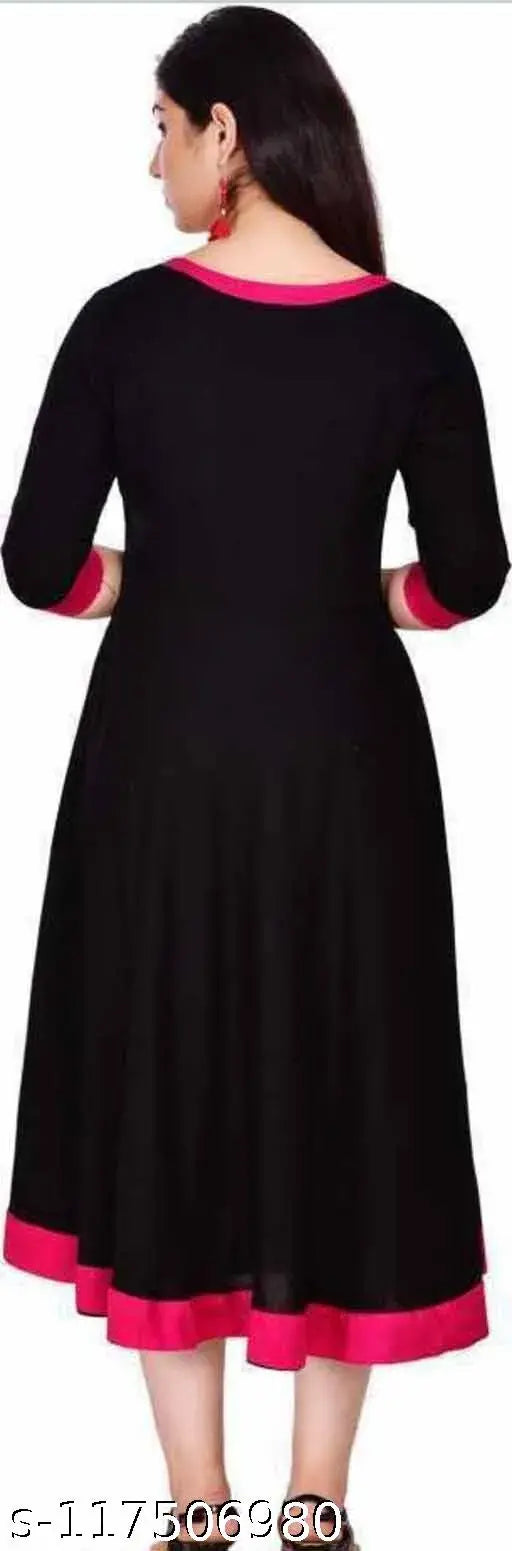 Rayon Anarkali kurti frock, solid single-tone three-quarter sleeve dress for women. On mannequin, Indian fashion wear for size S to XXL