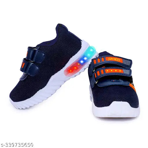 Orange sports shoes with LED lights and Velcro straps