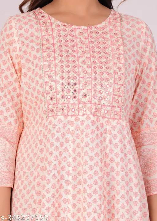 Baby Pink Rayon Anarkali Kurta with Butti Print & Embroidery, perfect for summer wear