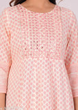 Baby Pink Rayon Anarkali Kurta with Butti Print & Embroidery, perfect for summer wear