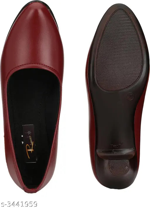 Maroon PU soled Airmix heels for women, stylish closed back design. Size options: IND-4 (23cm), IND-5 (24cm), IND-6 (25cm), IND-7 (26cm)