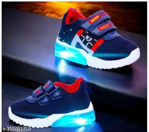Children's sneaker with LED lights, black and blue color scheme