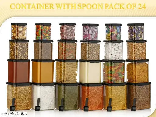 Plastic airtight pet food canister set, stackable with transparent containers, 350ml, 650ml, 950ml, and 1400ml