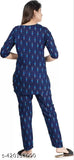 Navy blue floral print rayon pyjama set for women - comfortable, all-night loungewear