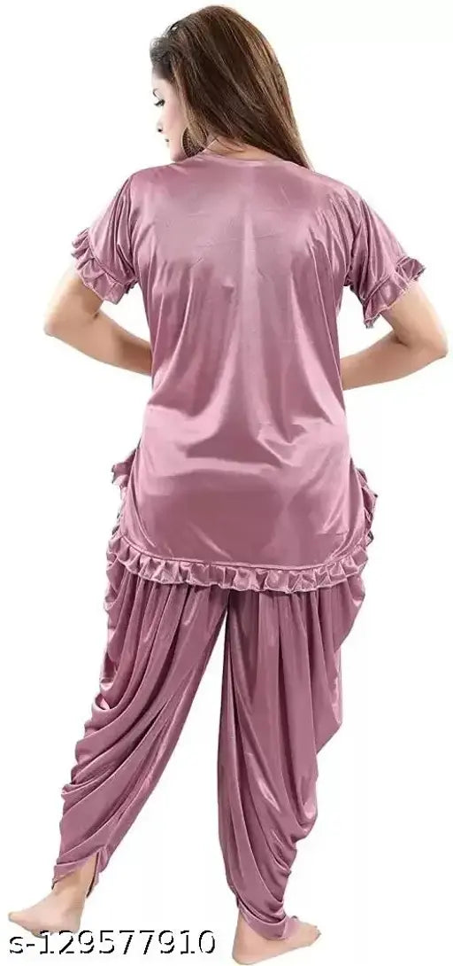 Sexy satin dhoti patiyal night suit for woman, solid pattern, comfortable and soft fabric, India origin