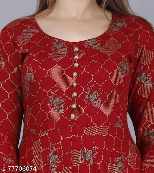 Red cotton kurta with button details