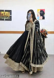 Georgette Anarkali gown set with long sleeves, ready-to-wear Indian bridal fashion in solid color