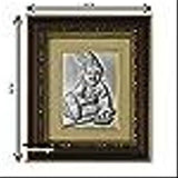 Silver-plated Krishna idol photo frame, 16cm x 15cm x 2cm, Indian home temple decor