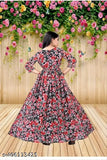 Georgette A-line dress with long sleeves, net print, suitable for casual wear in 9-14 years sizes, Indian origin