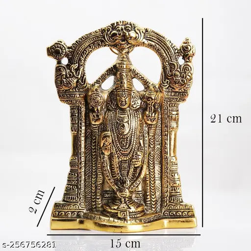 Gold-plated Tirupati Balaji Murti, 25.5cm spiritual home decor showpiece on display in living room